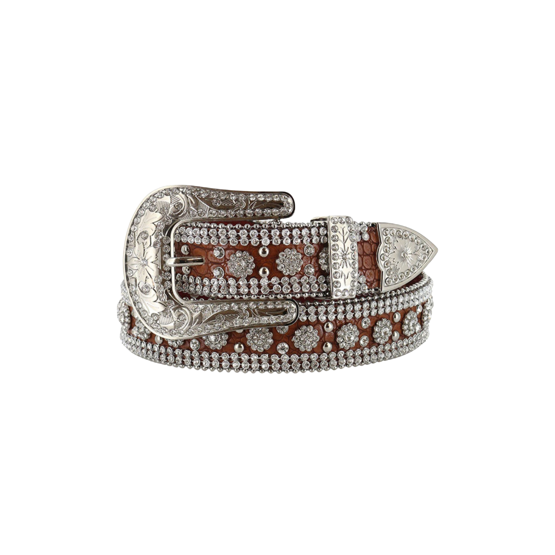 M&F Women's Rhinestone Faux Gator Brown Belt
