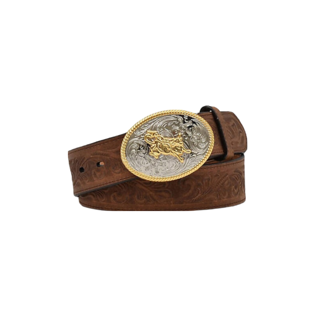 3D Youth Boy's Tooled Leather Dark Brown Belt