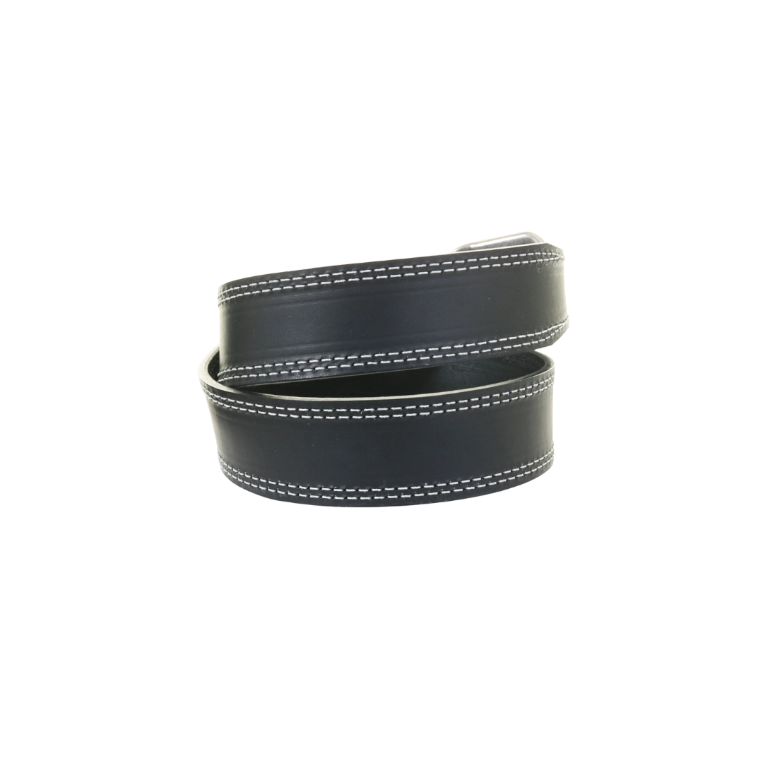Double J Men's Leather Stitched Black Belt