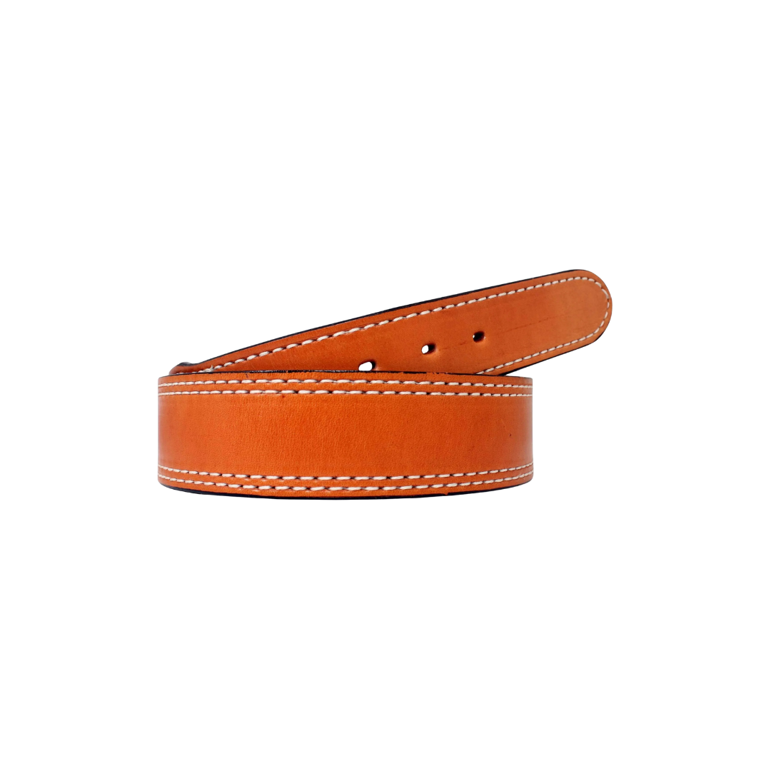 Double J Men's Natural Stitched Leather Light Brown Belt
