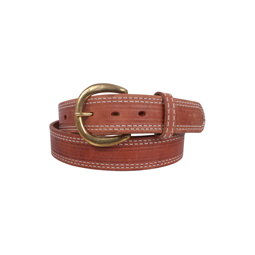 Double J Men's Harness Leather Stitched Brown Belt
