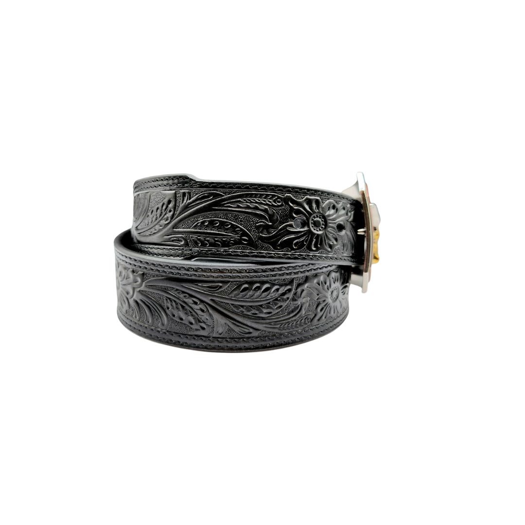 Ariat Men's Floral Embossed Black Skull Belts