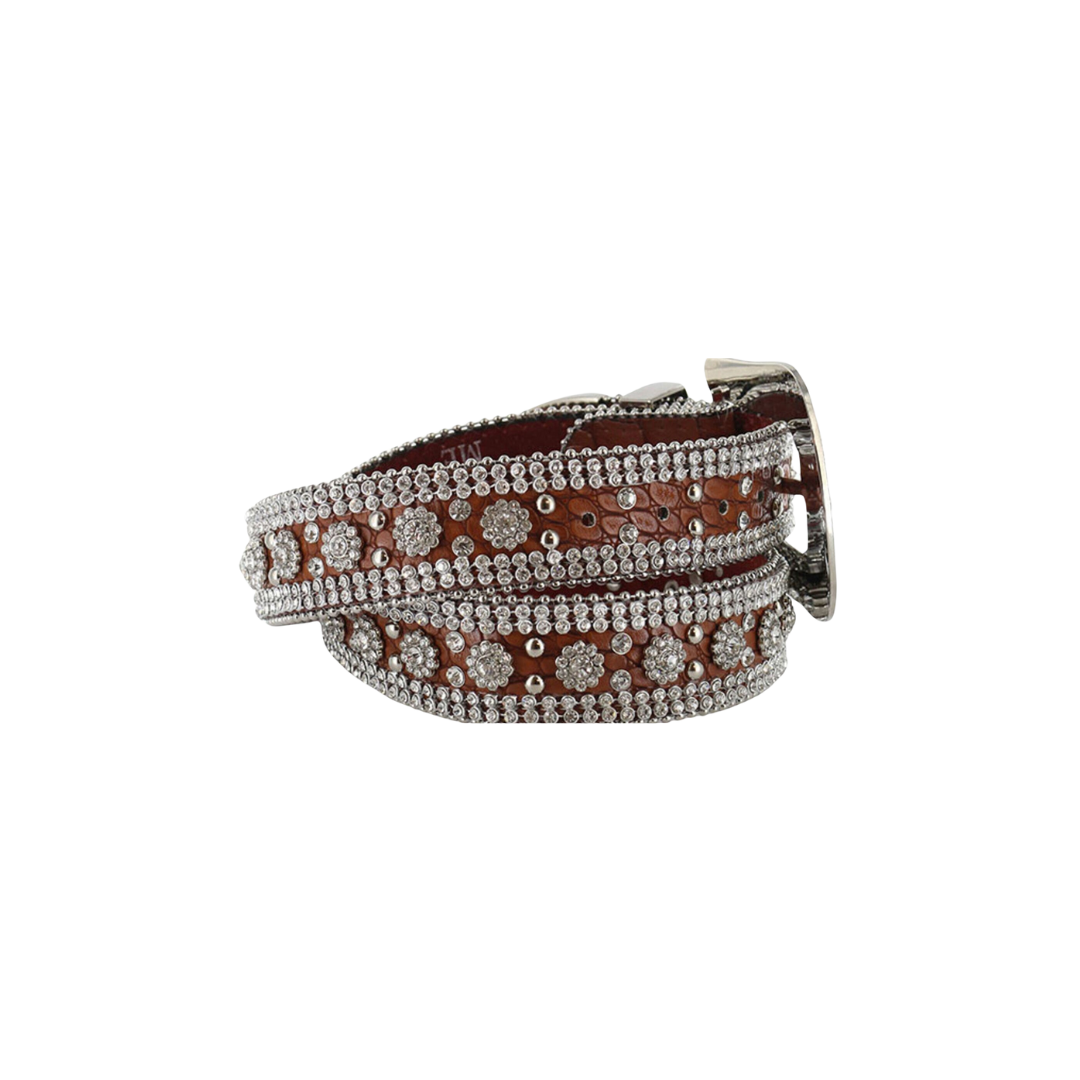 M&F Women's Rhinestone Faux Gator Brown Belt