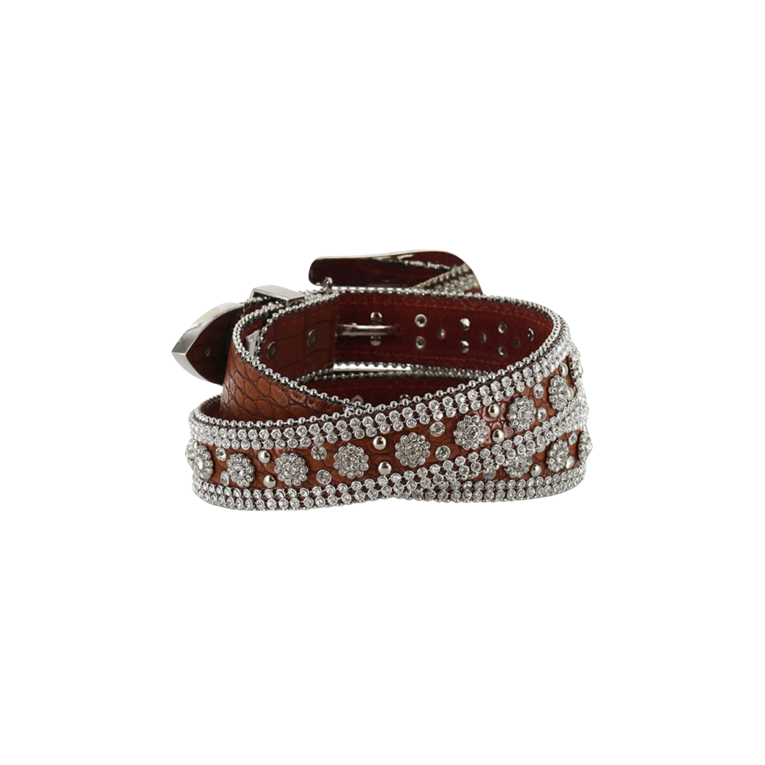 M&F Women's Rhinestone Faux Gator Brown Belt