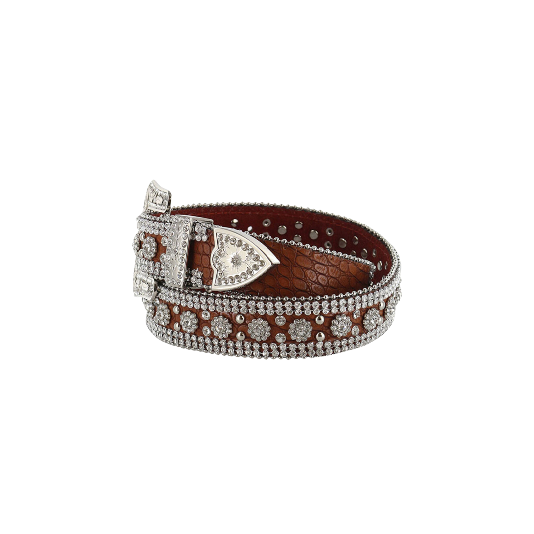 M&F Women's Rhinestone Faux Gator Brown Belt