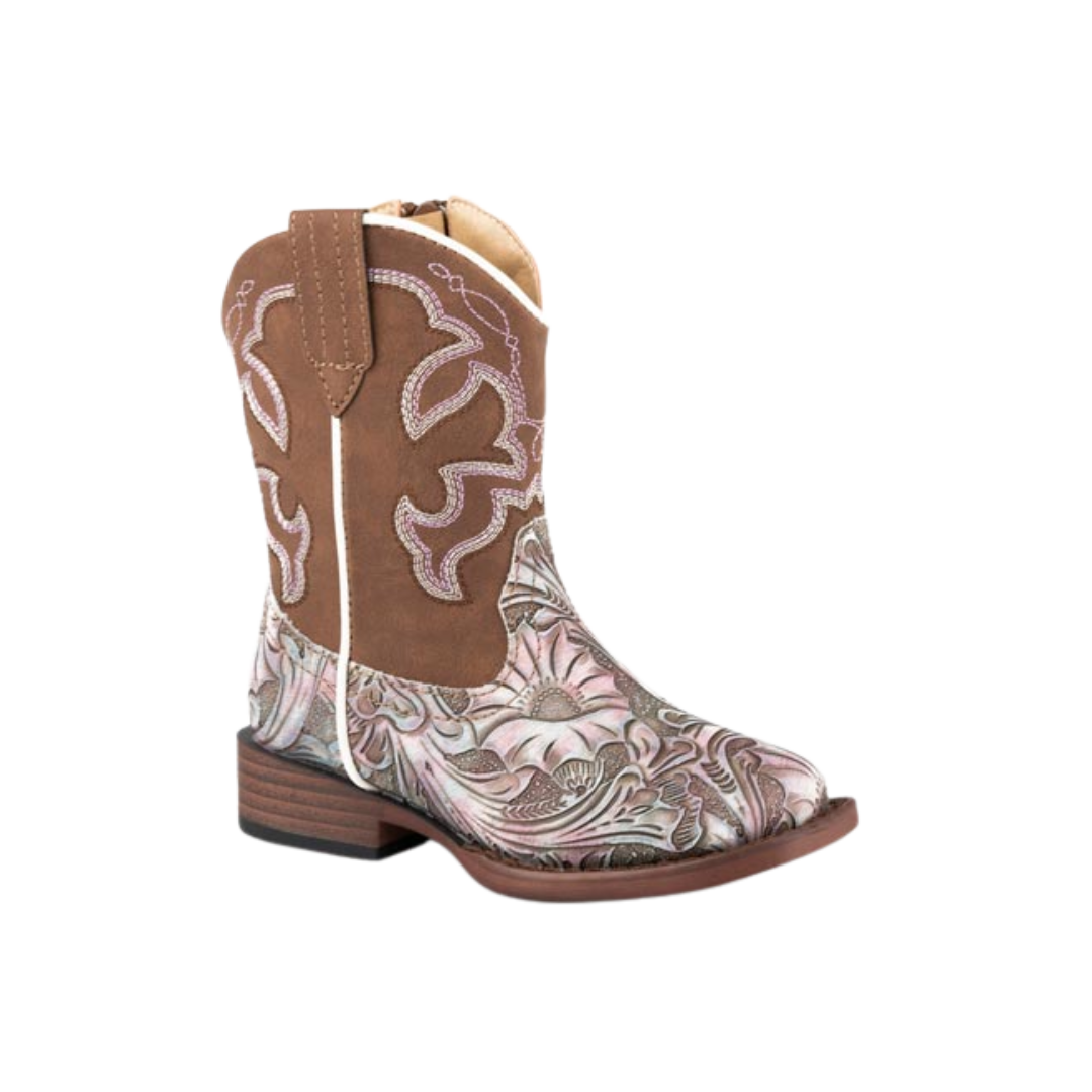 Roper Toddler's Unisex Raya White Floral Vamp Purple Boots