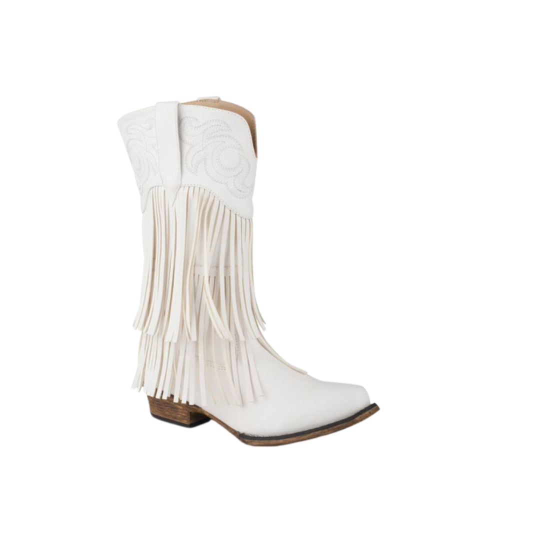 Roper Youth Girl's Double Fringe Snip Toe White Boots