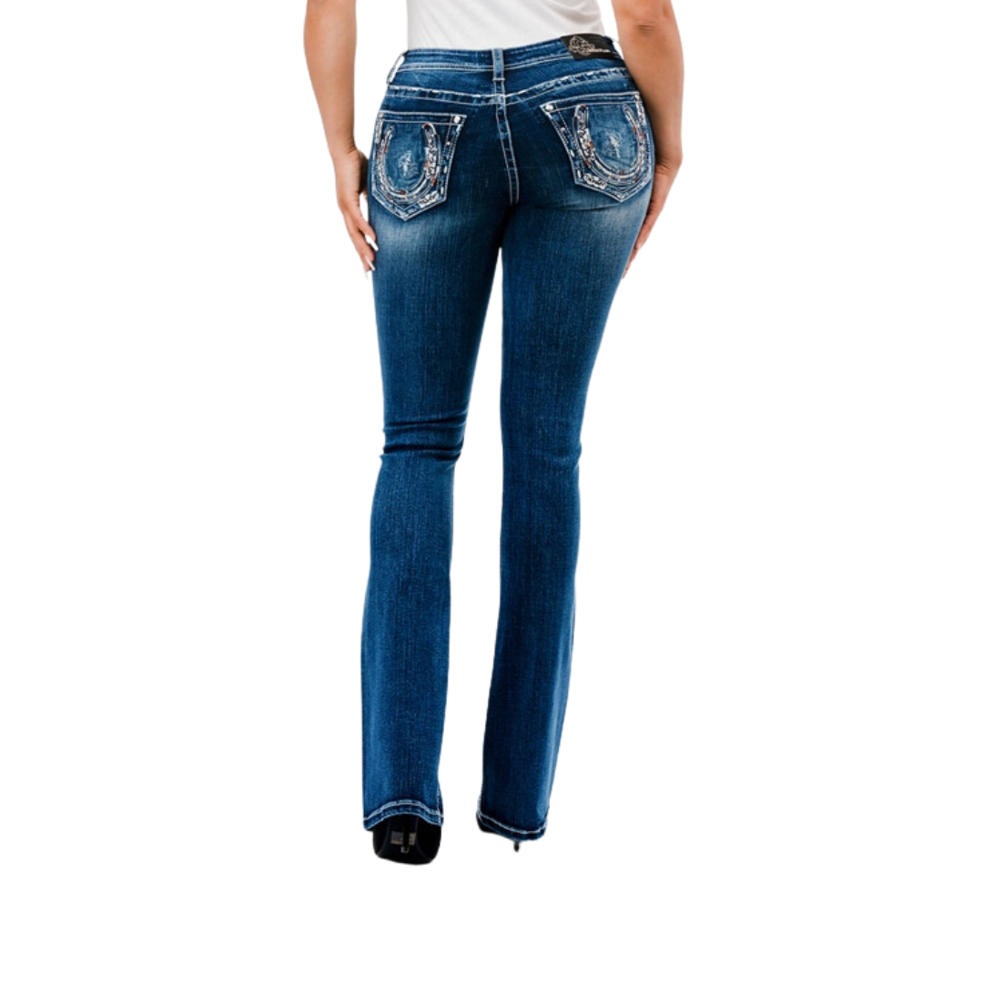 Grace Women's Wholesale Horseshoe Embroidery Blue Jeans
