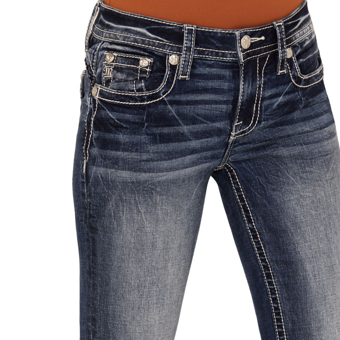 Miss Me Women's Dark Wash Mid Rise Agate Bootcut Jeans