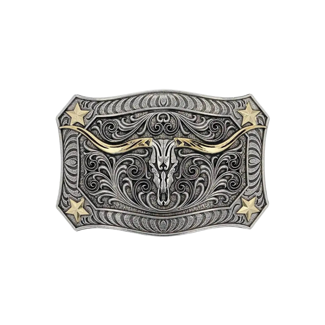 Montana Men's Silversmiths Longhorn Crest Filigree Attitude Belt Buckle