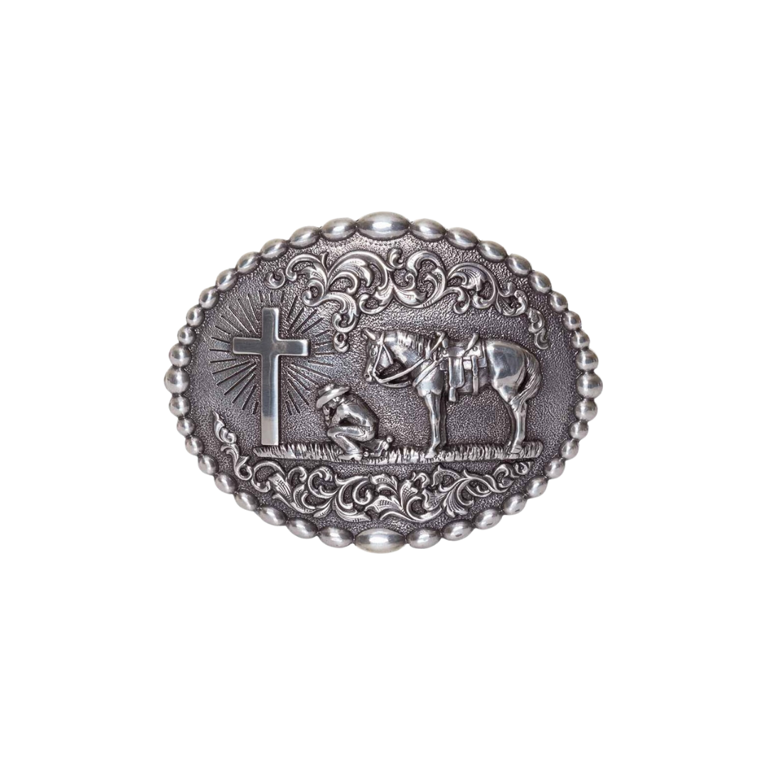 Nocona Men's Oval Praying Silver Grey Buckle