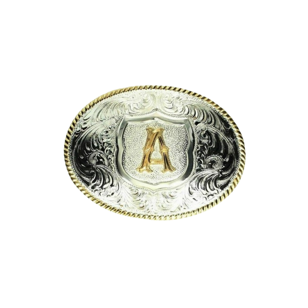 Crumrine Men's Oval Silver Initial Grey Buckle