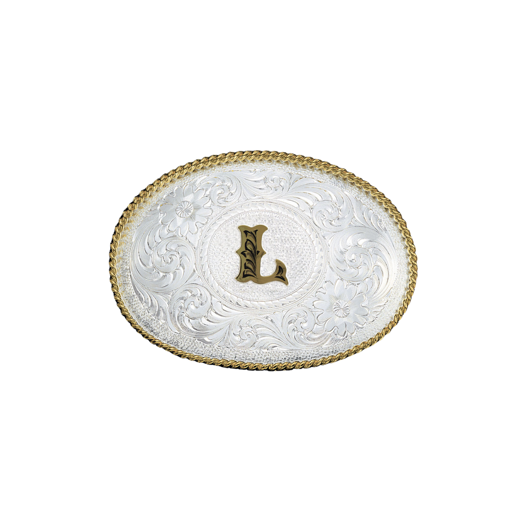 Montana Silversmiths Men's Initial L Silver Grey Buckle