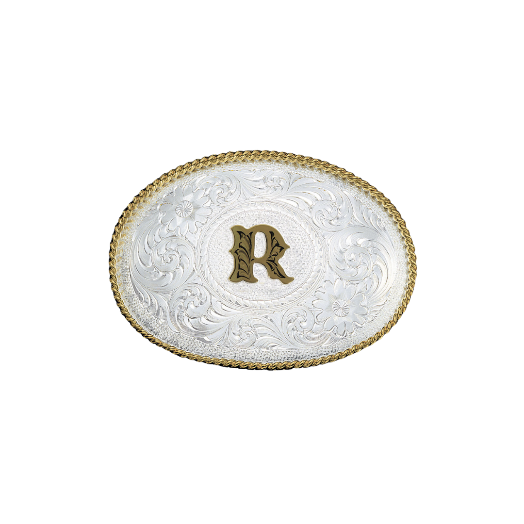 Montana Silversmiths Men's Initial R Engraved Grey Buckle