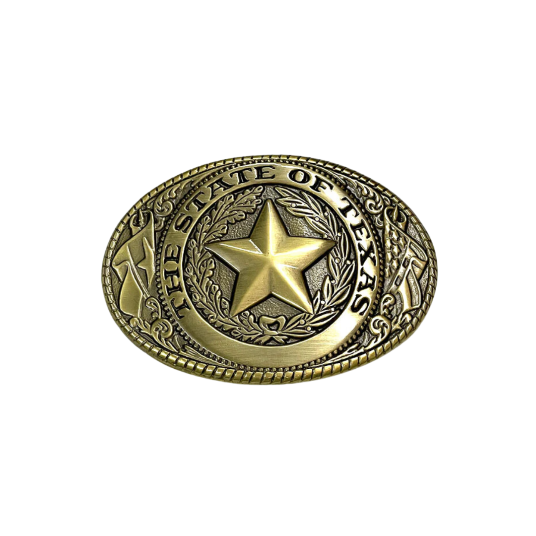 Nocona Unisex Bronze State of Texas Seal Oval Yellow Buckle