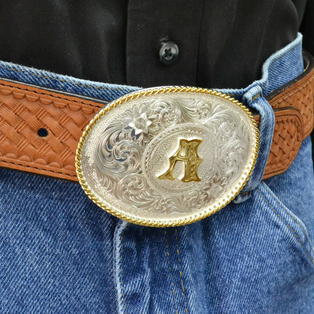 Montana Men's Initial Silver Engraved Gold Belt Buckle