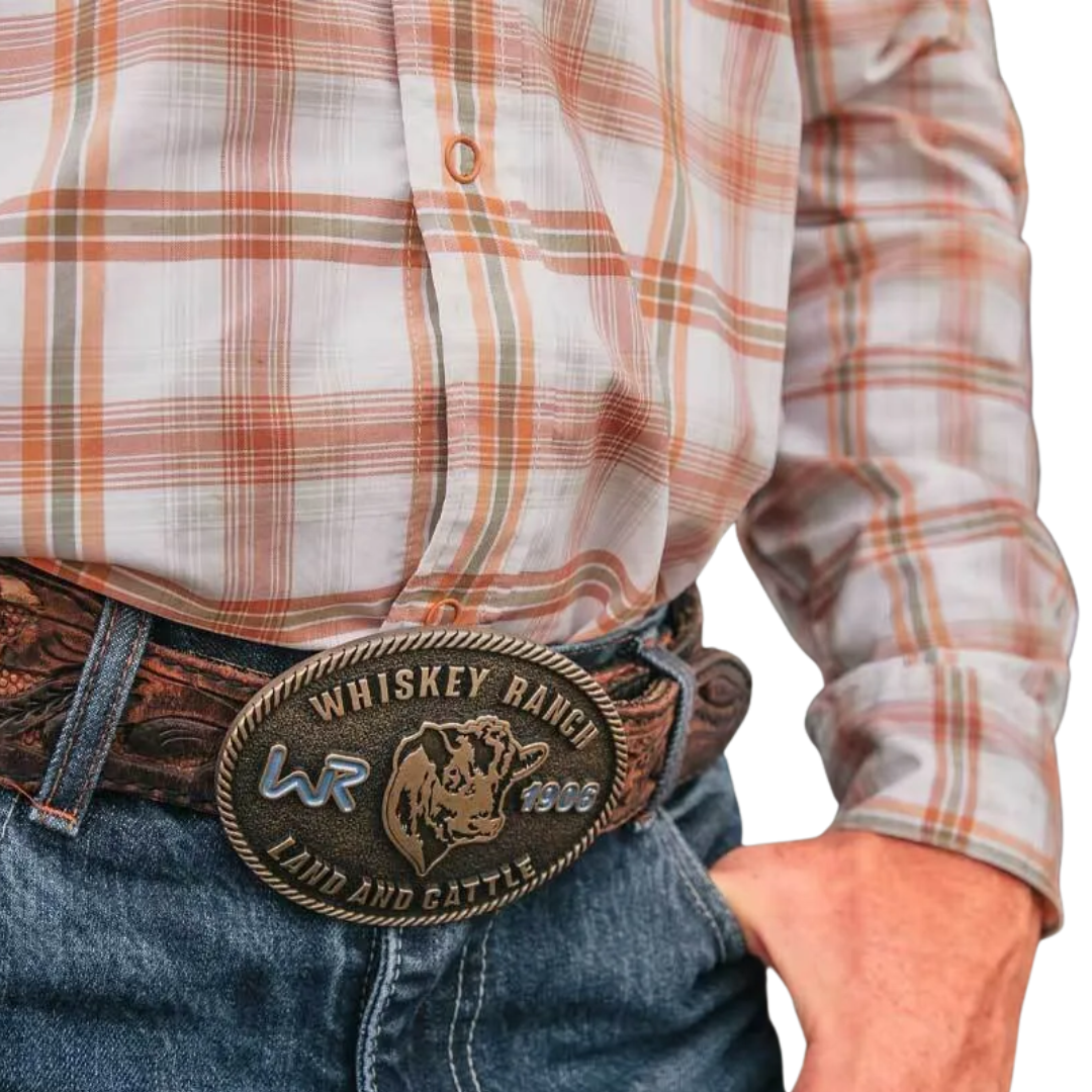 Montana silversmiths Men's Land & Cattle Whiskey Ranch Blue Buckle