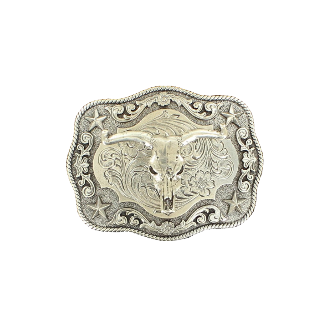 Nocona Men's Skull Motif Rope Age Silver Buckle
