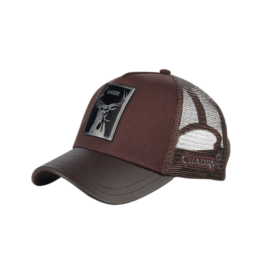 Cuadra Men's Deer Metal Patch Leather Chocolate Cap