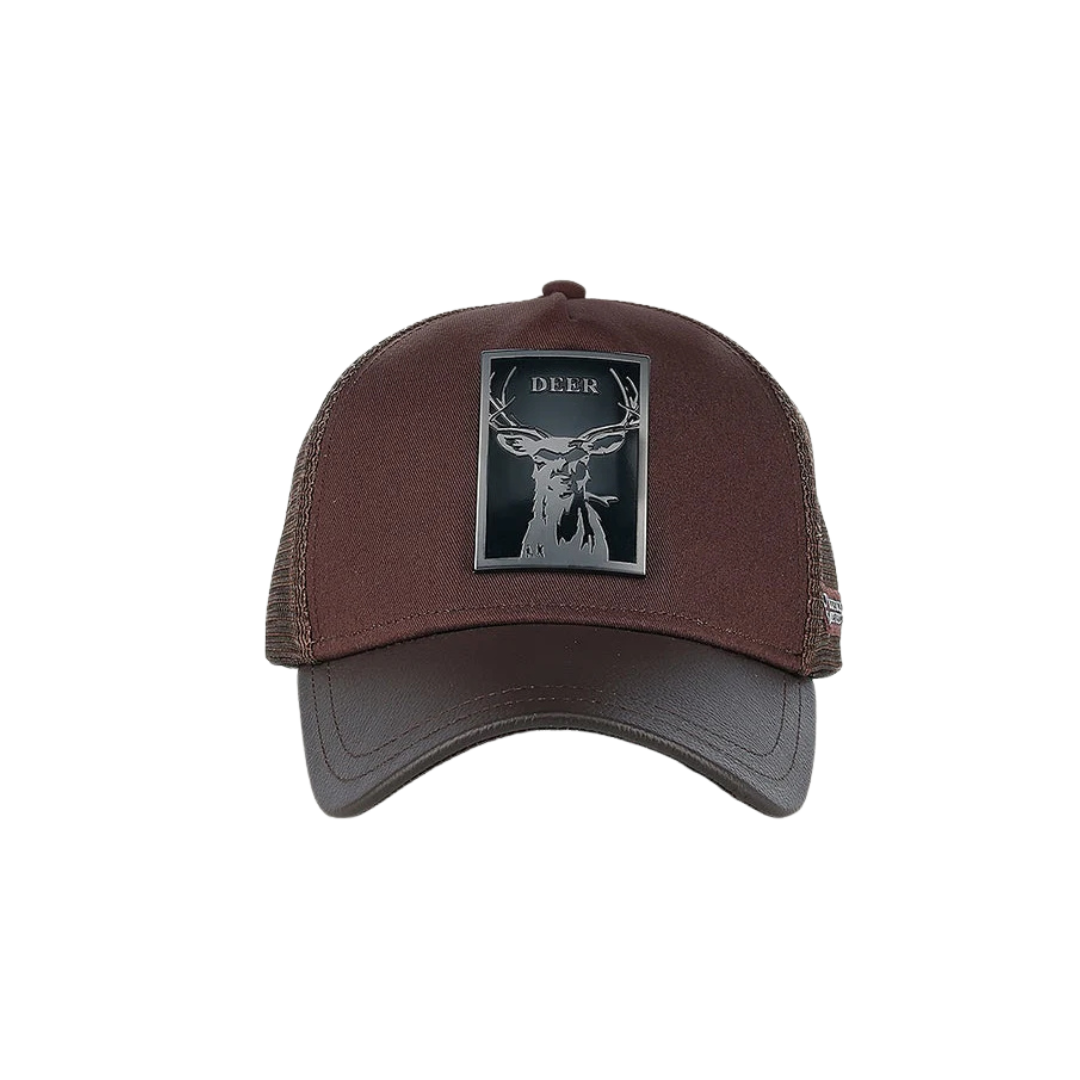 Cuadra Men's Deer Metal Patch Leather Chocolate Cap