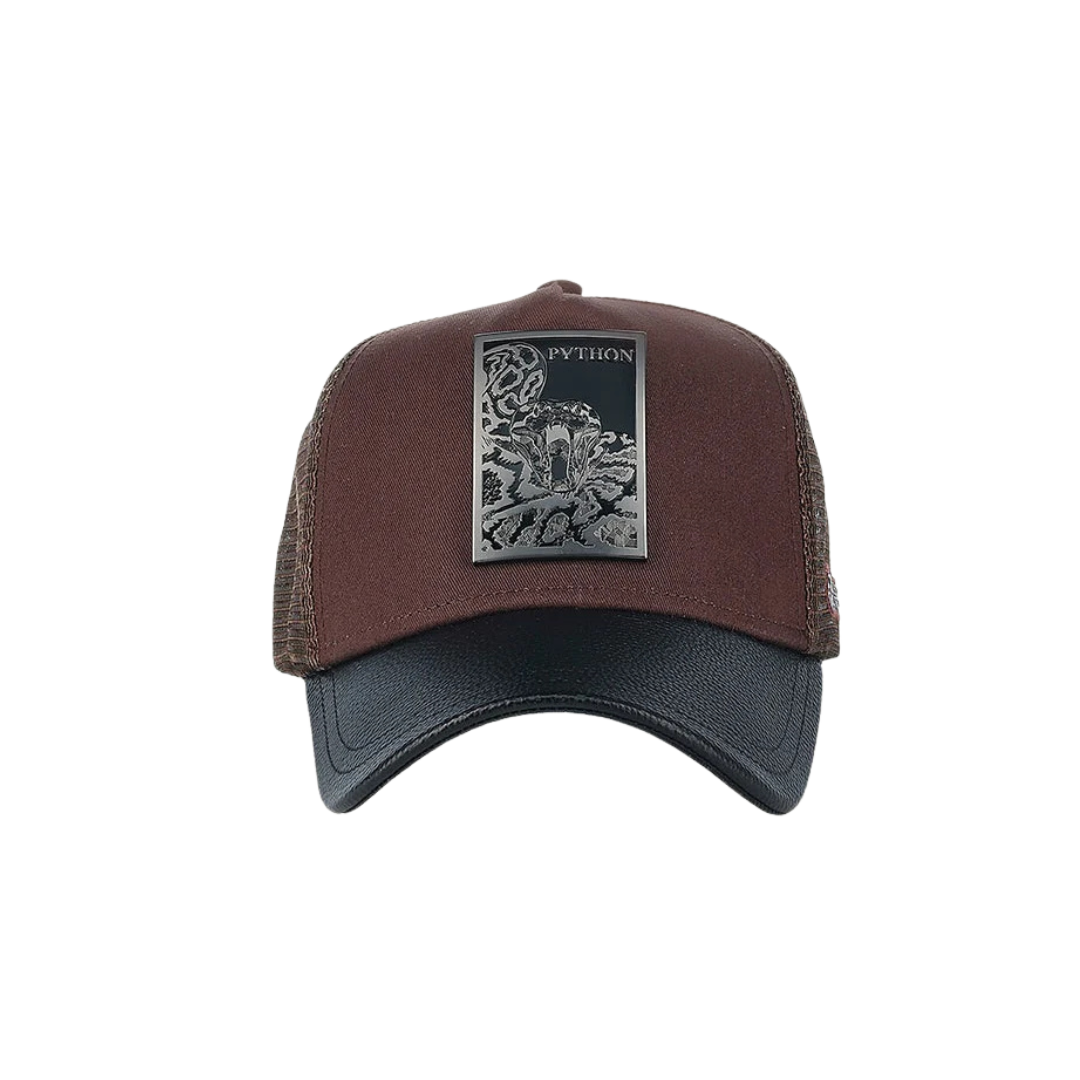 Cuadra Men's Python Metal Leather Dark Brown Cap