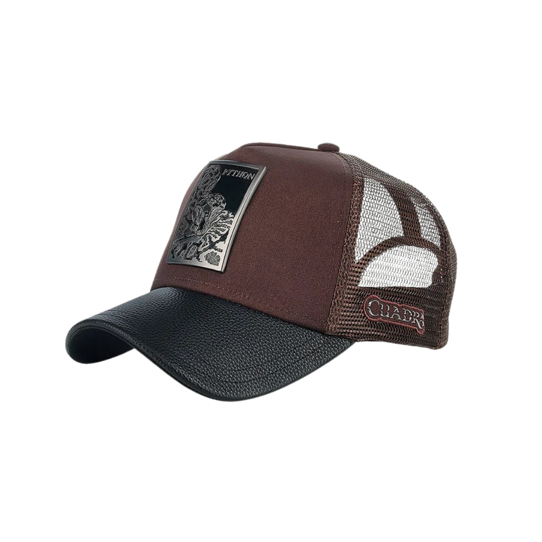 Cuadra Men's Python Metal Leather Dark Brown Cap