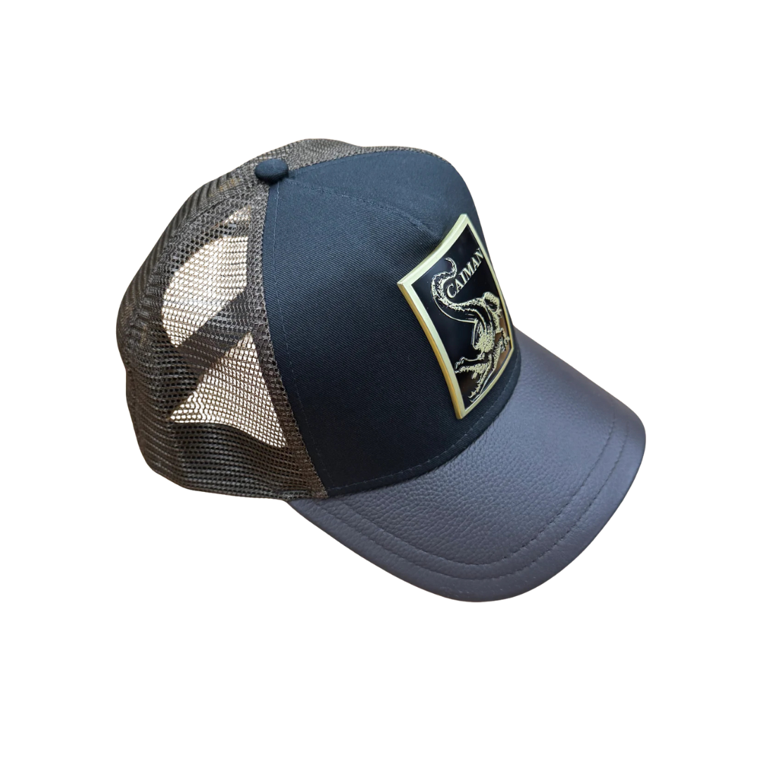 Cuadra Men's Caiman Metal Patch Leather Chocolate Cap