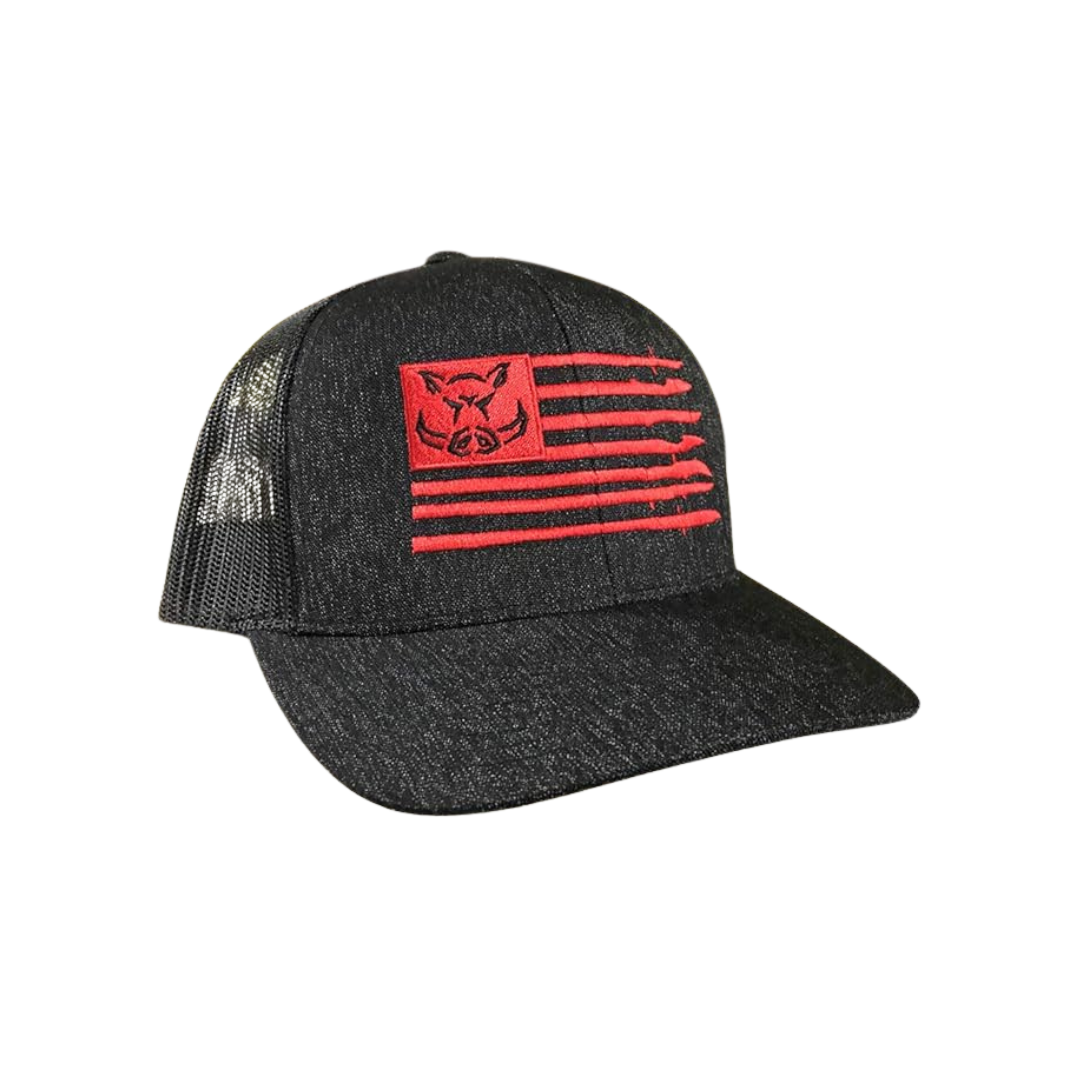 Hog Life Men's Adjustable Snapback Flag Black Hat