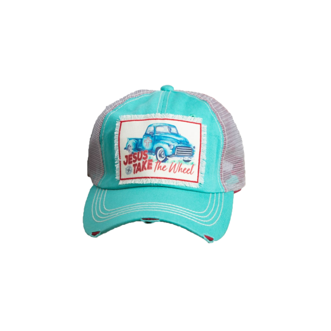 Southern Grace Women's Jesus Take The Wheel Turquoise Cap