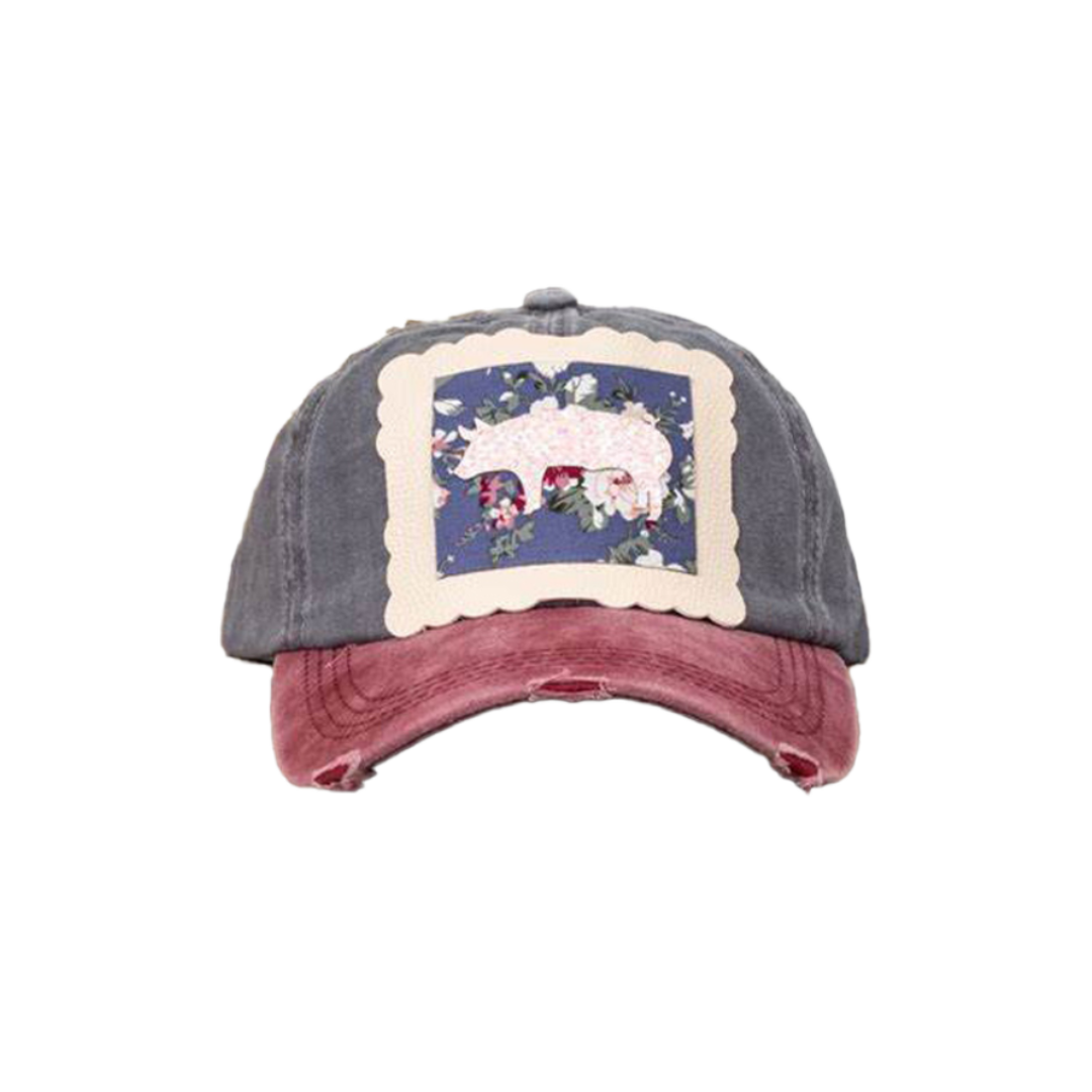 Southern Grace Women's Pig Floral Glitter Multicolor Cap