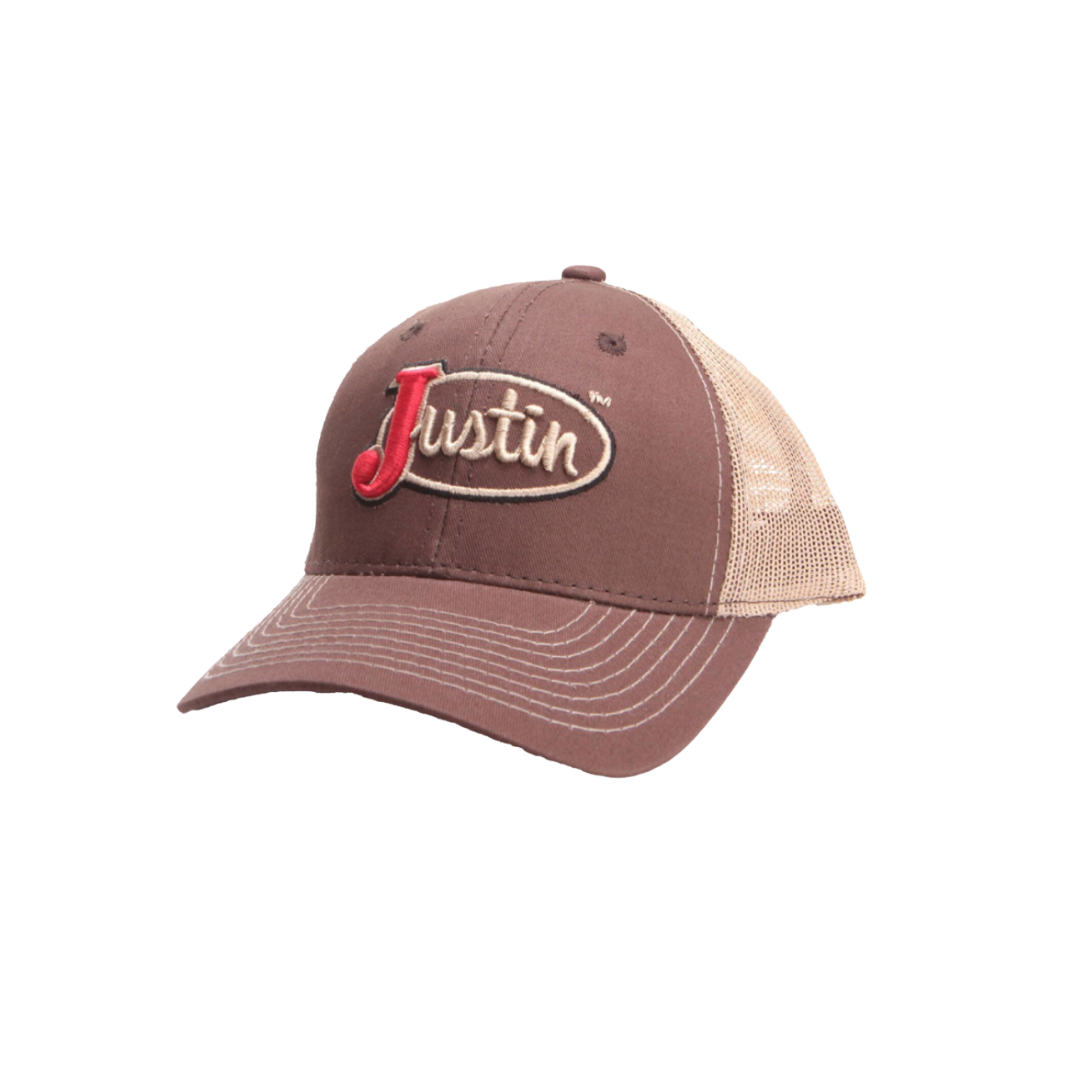 Justin Men's Mesh Logo Embroidered Brown Cap