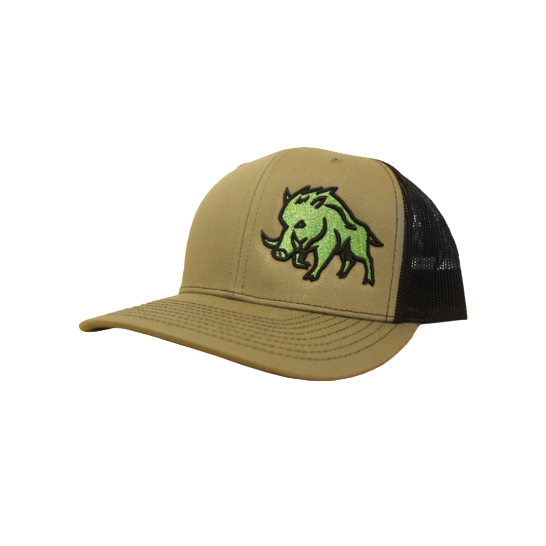 Oil Field Men's Sparkle Pig Logo Embroidered Mesh Brown Cap