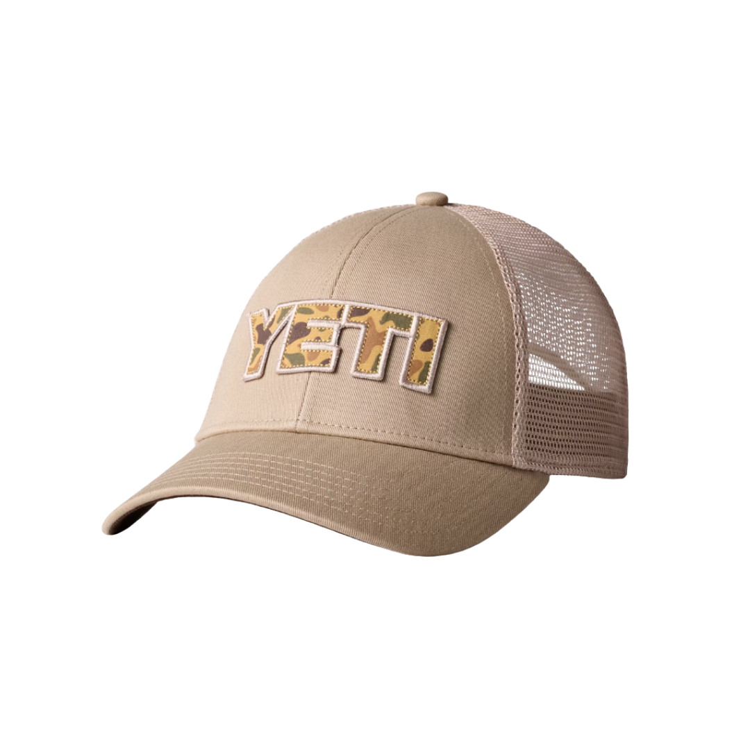 Yeti Men's Camo Logo Badge Trucker Khaki Cap