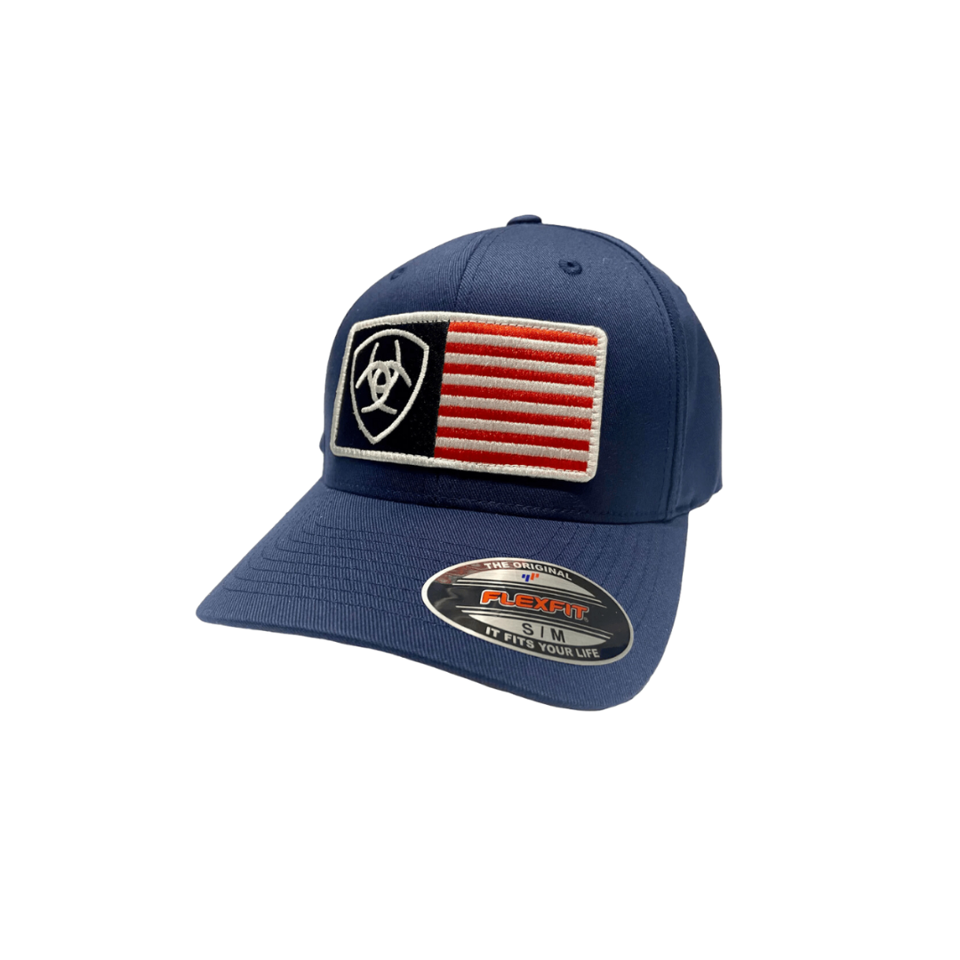 Ariat Men's Flex Fit US Flag Logo Embroidered Navy Cap