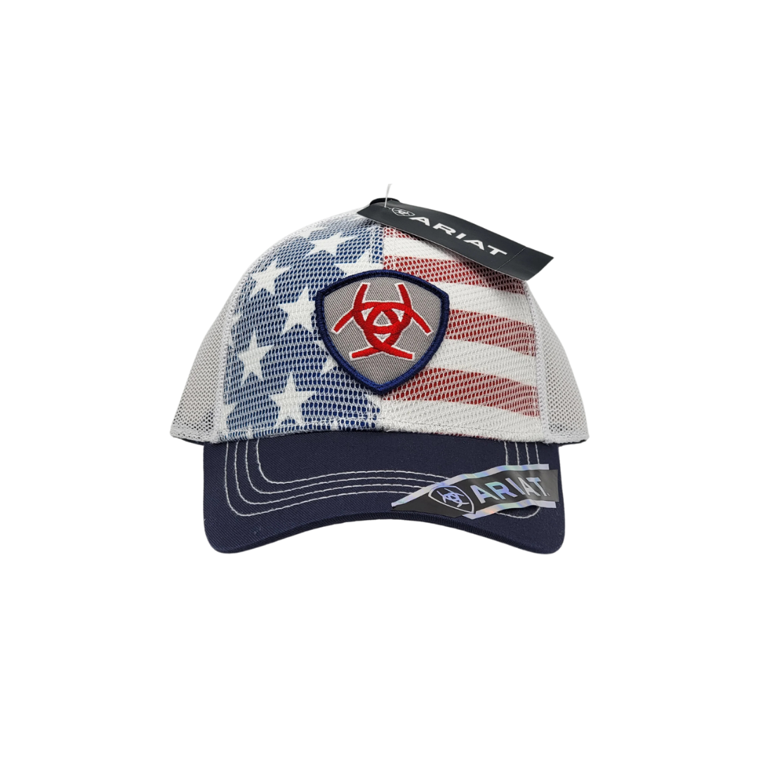 Ariat Men's US Flag Shield White Mesh Overlay Multicolor Cap