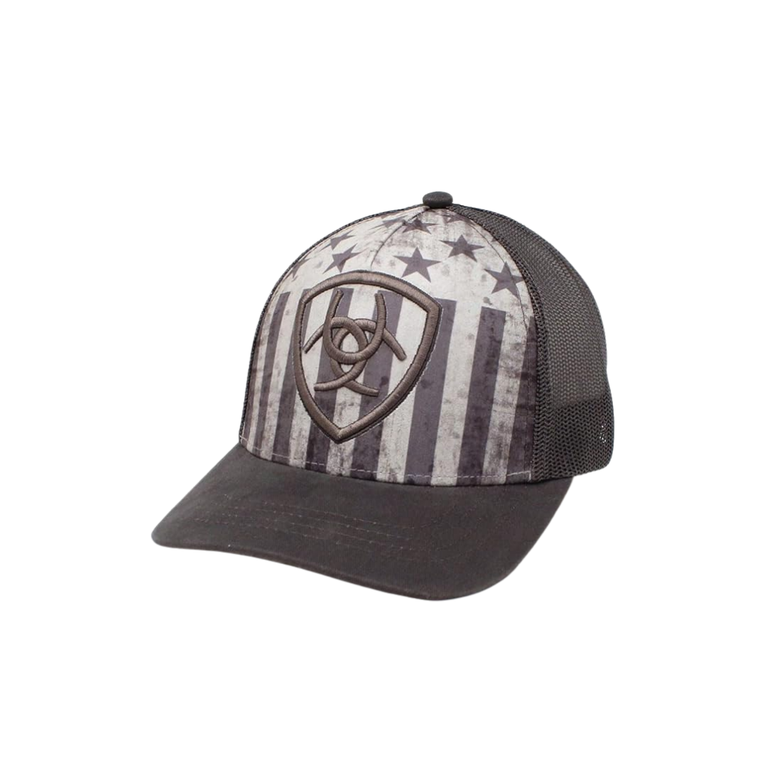 Ariat Men's US Flag Mesh Embroidered Grey Cap