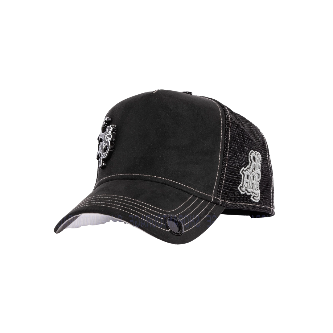 Red Monkey Unisex Rich Micro Suede Trucker Black Cap