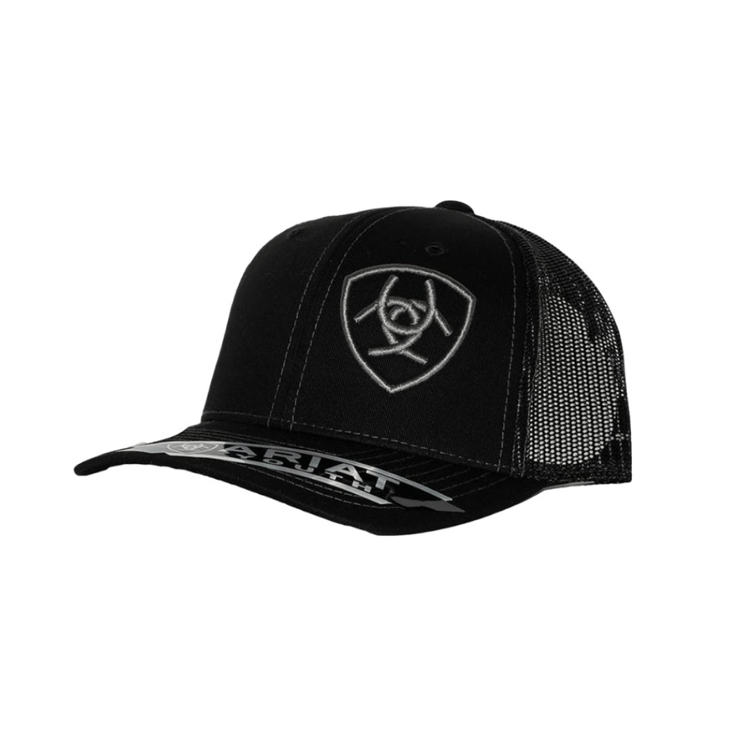 Ariat Black & Grey Logo Embroidered Mesh Black Cap