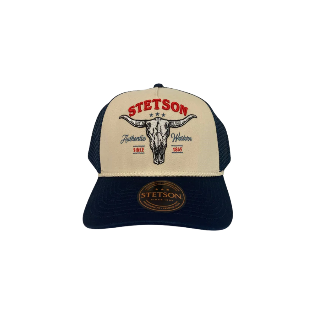 Stetson Men's Brown Denim Skull Trucker Cap