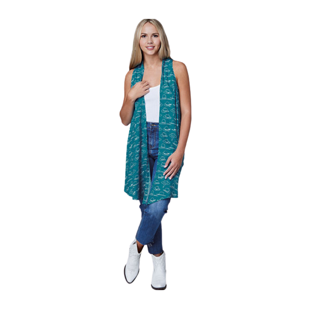 Roper Women's Printed Rayon Blue Cardigan