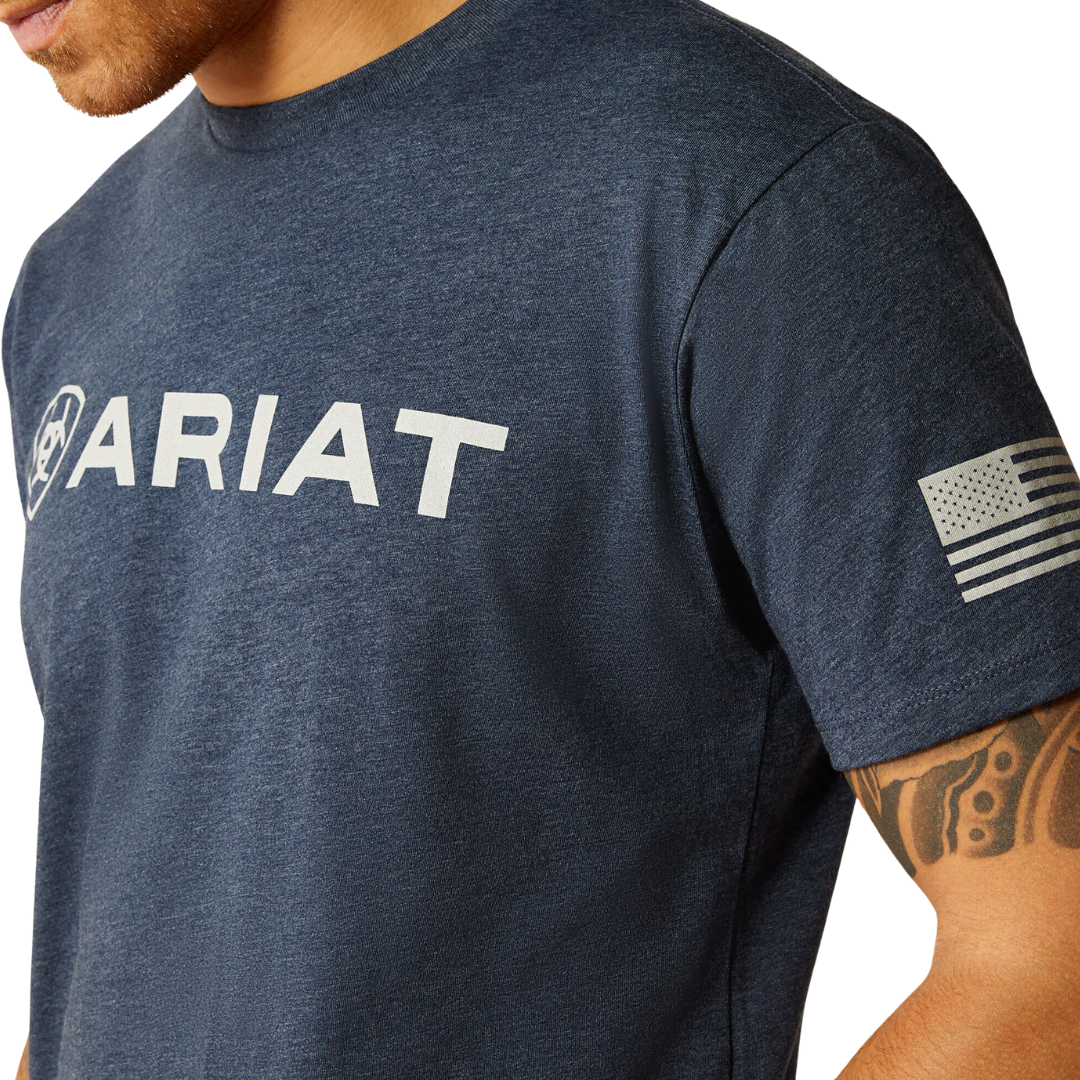 Ariat Men's Shield Flag Navy Heather Tee Shirt