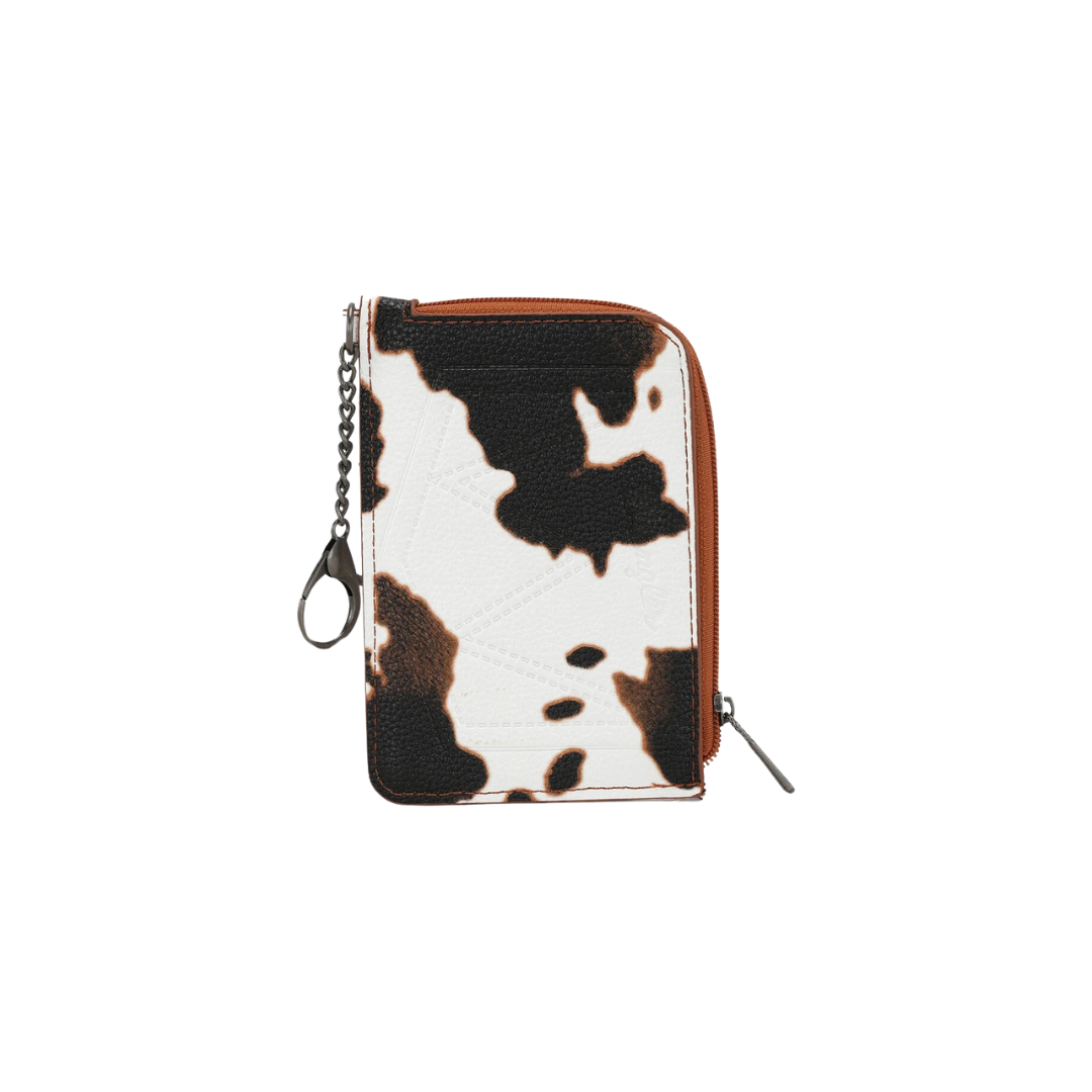 Wrangler Women's Cow Print Print Mini Zip Brown Card Case