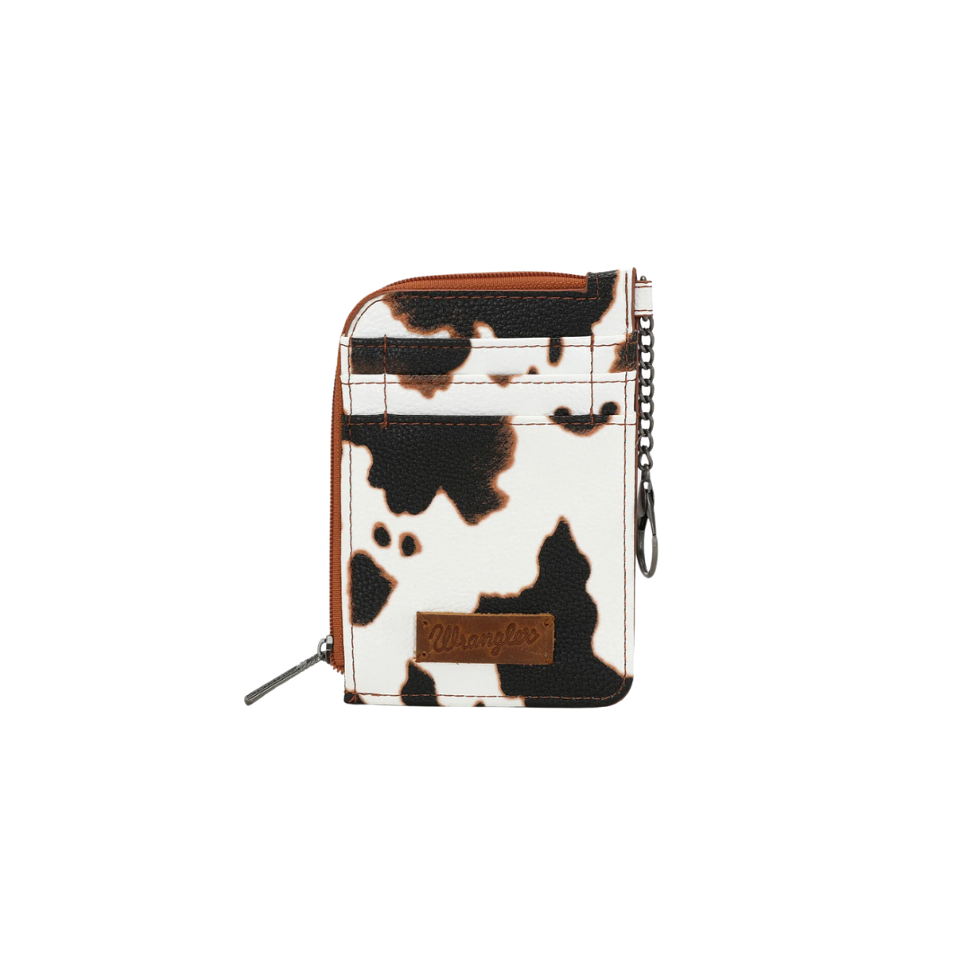 Wrangler Women's Cow Print Print Mini Zip Brown Card Case