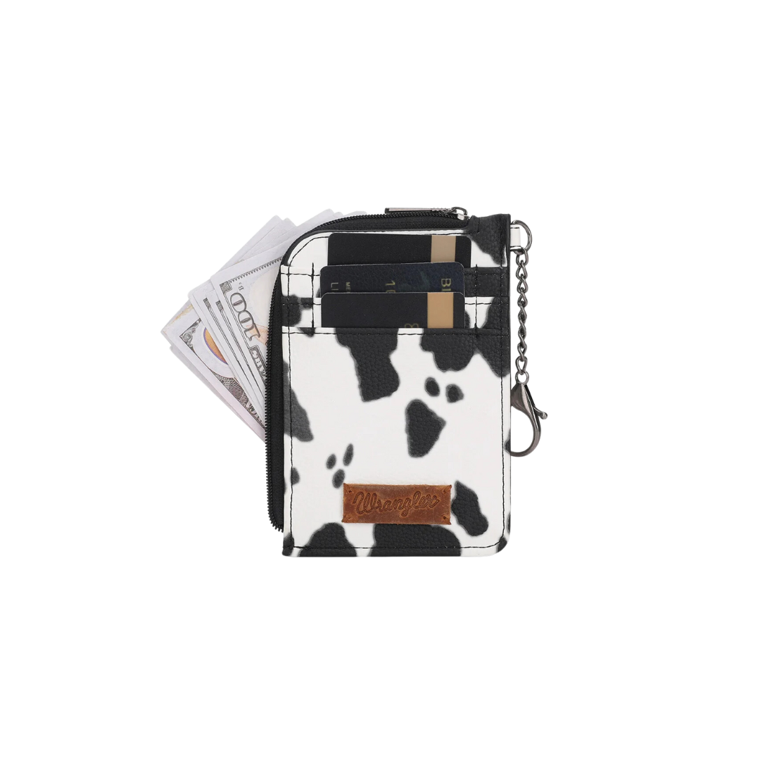 Wrangler Women's Cow Print Print Mini Zip Black Card Case