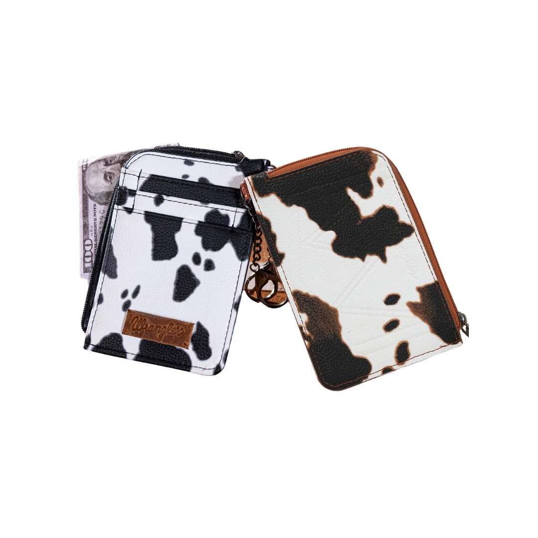 Wrangler Women's Cow Print Print Mini Zip Black Card Case