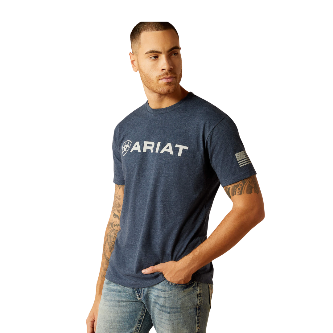 Ariat Men's Shield Flag Navy Heather Tee Shirt