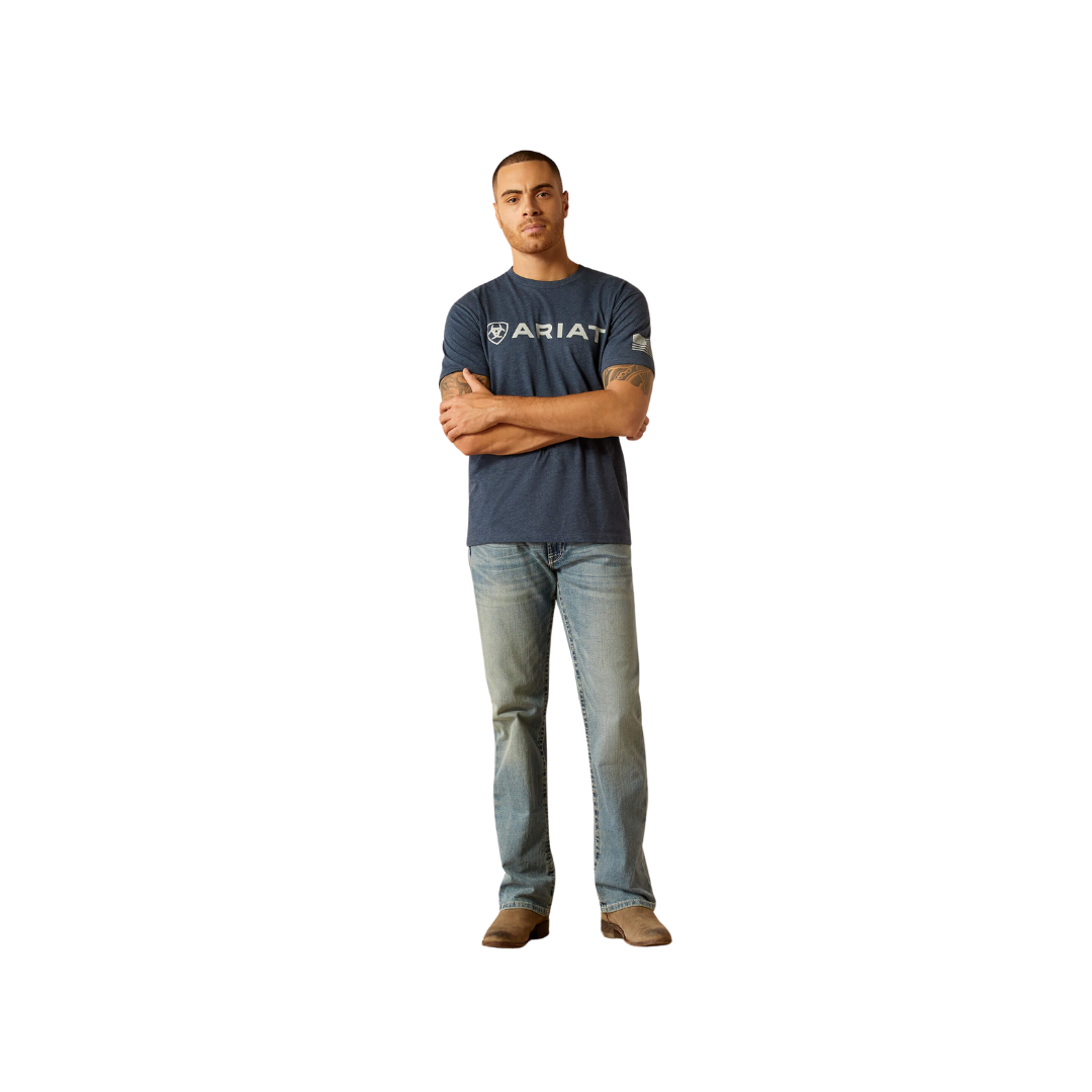 Ariat Men's Shield Flag Navy Heather Tee Shirt