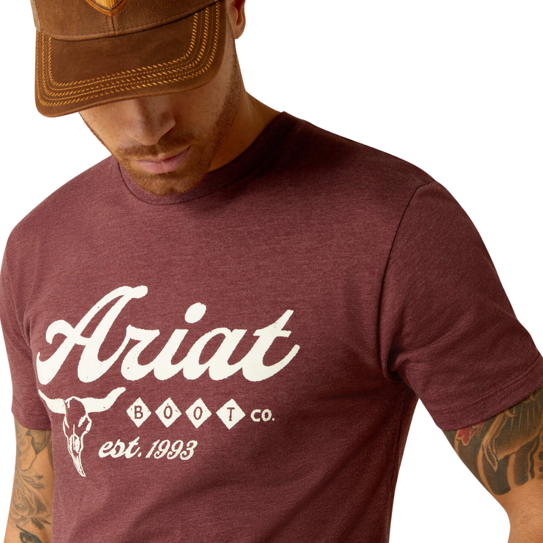 Ariat Men's Established Boot Co Maroon Heather Tee Shirt