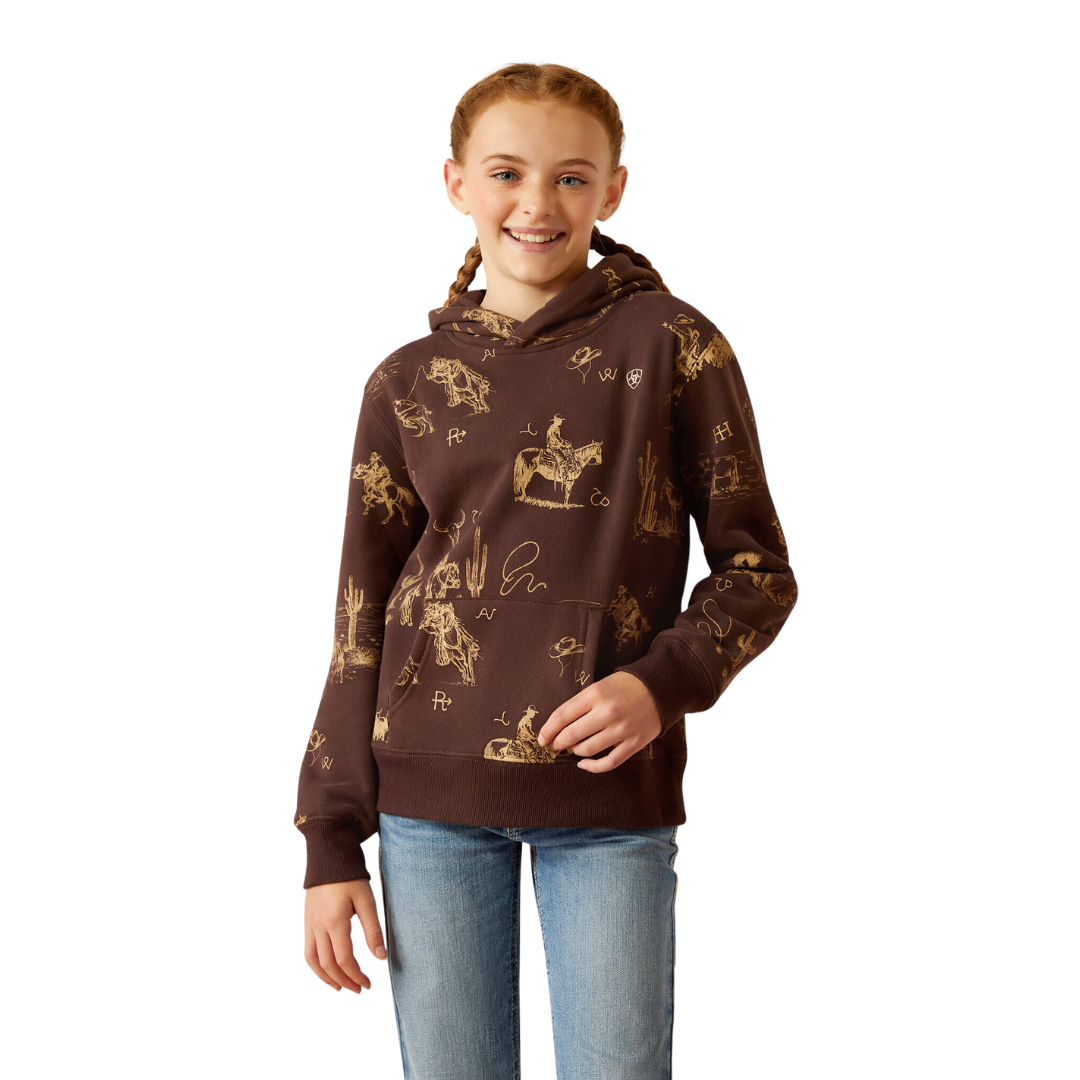 Ariat Youth Girl's Ranch Scene Ranchin Print Brown Hoodie