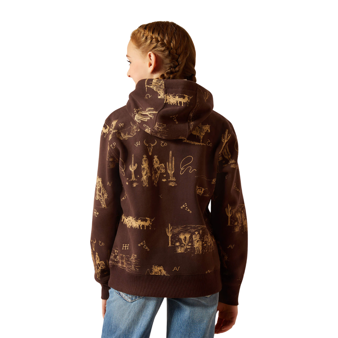 Ariat Youth Girl's Ranch Scene Ranchin Print Brown Hoodie
